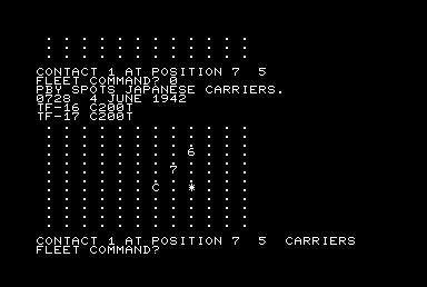 Midway Campaign (Commodore PET/CBM) screenshot: 0728 June 4th JCarriers spotted