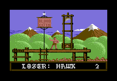Blood 'n Guts (Commodore 64) screenshot: Sadly Hawk loses...