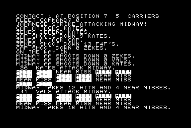 Midway Campaign (Commodore PET/CBM) screenshot: 1st attack from Japanese on Midway