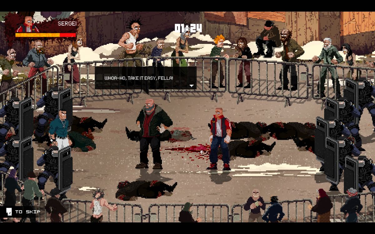 Mother Russia Bleeds (Windows) screenshot: A raid early on gets the group locked up.