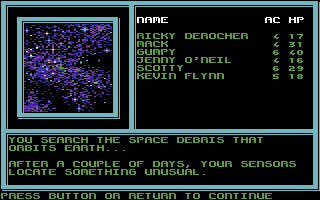 Buck Rogers: Countdown to Doomsday (Commodore 64) screenshot: Searching through space debris.