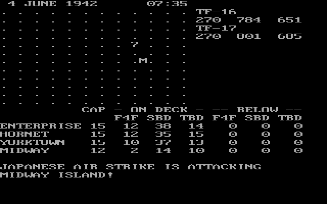 Midway Campaign (DOS) screenshot: 0735 Japanese attack Midway