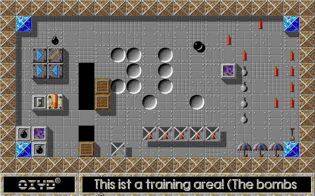 Oxyd (DOS) screenshot: This ist a training area! Verstanten?