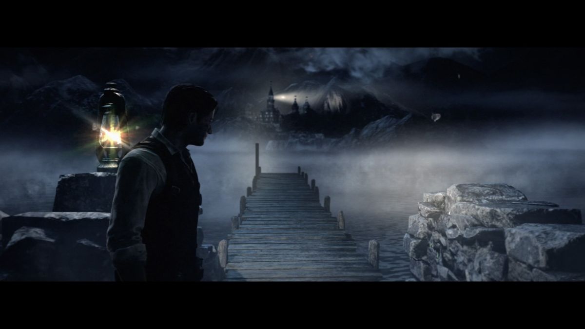 The Evil Within (PlayStation 4) screenshot: A spooky mansion in the distance... I suppose eventually we'll arrive there