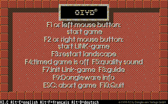 Oxyd (DOS) screenshot: Main menu screen