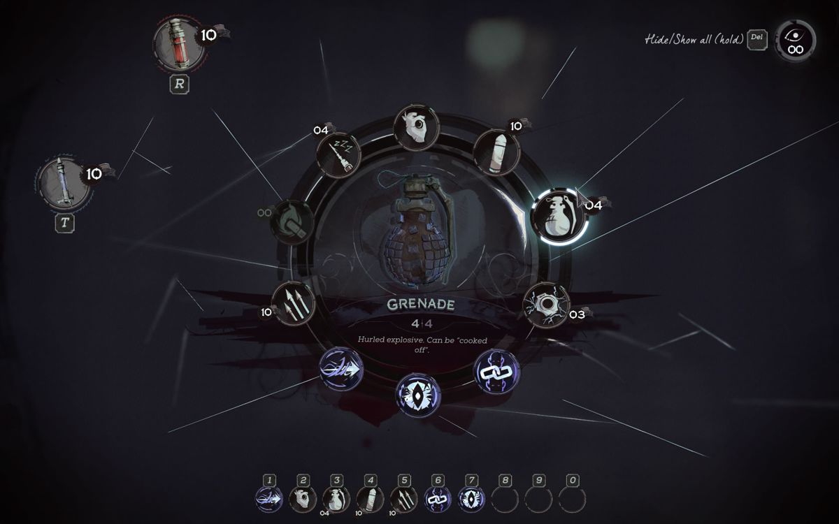Dishonored 2 (Windows) screenshot: The quick item selection screen
