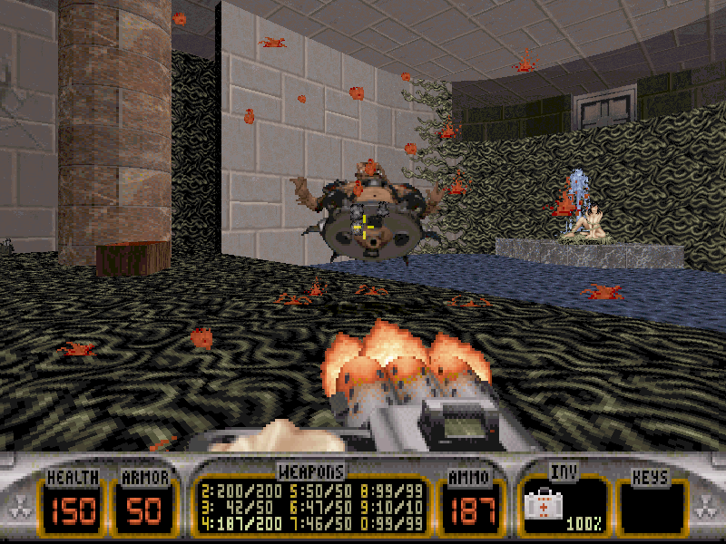 Duke Nukem 3D (DOS) screenshot: Who would have thought the old man would have so much blood in him?