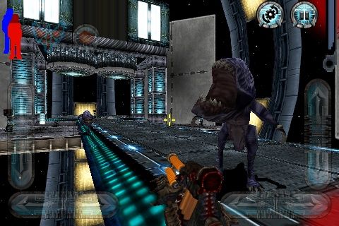 Prey Mobile 3D (iPhone) screenshot: I guess that guy is either tired or hungry.