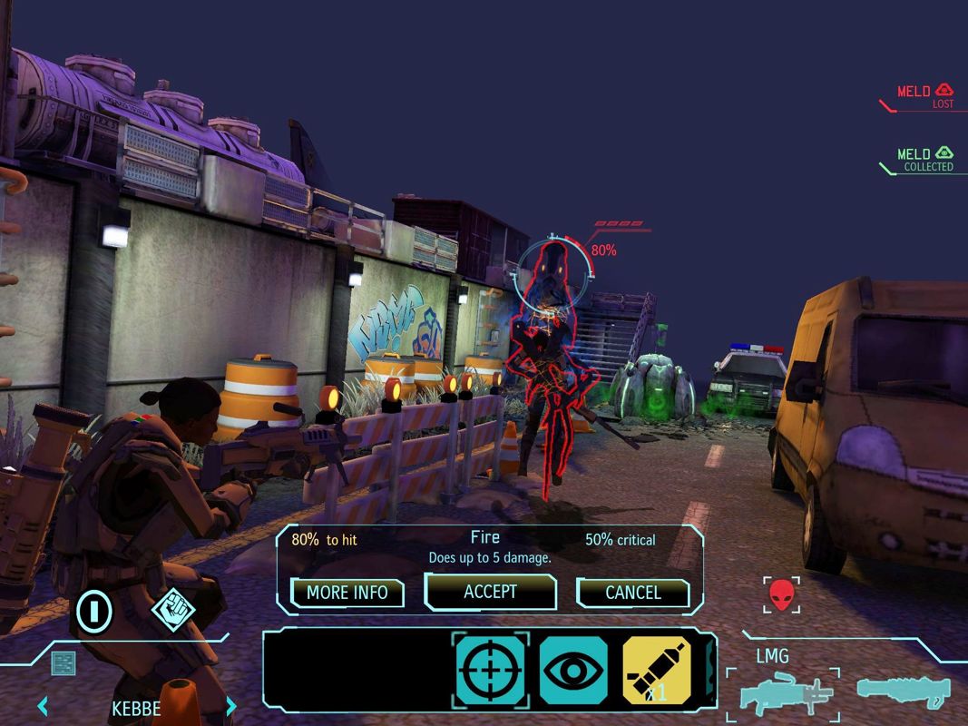 XCOM: Enemy Within (iPad) screenshot: A second stealth creature has another squad mate.... careful with the aim