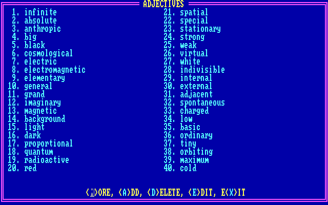 Crystal Ball (DOS) screenshot: Edit the crystal balls vocabulary