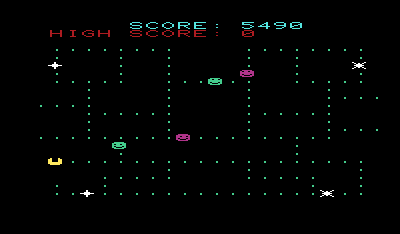 Chomper Man (VIC-20) screenshot: On the third level the maze becomes invisible.