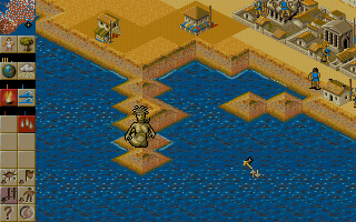 Populous II: Trials of the Olympian Gods (DOS) screenshot: When the bigger part of the world is conquered, mythological gods and monsters appear to ruin the lives of people regardless of their faith