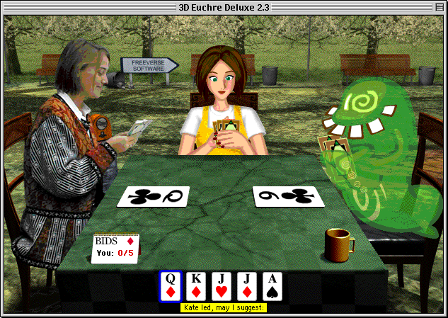 3D Euchre Deluxe (Macintosh) screenshot: Playing Euchre.