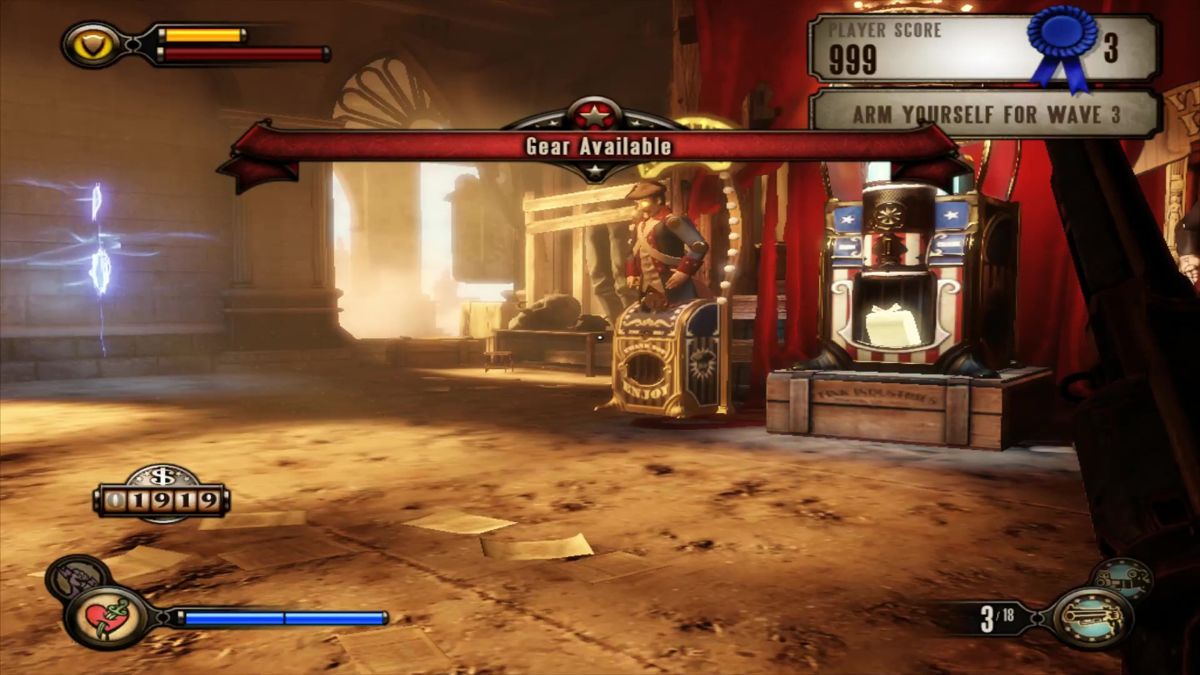 BioShock Infinite: Clash in the Clouds (Macintosh) screenshot: Between rounds based on your performance new gear is provided