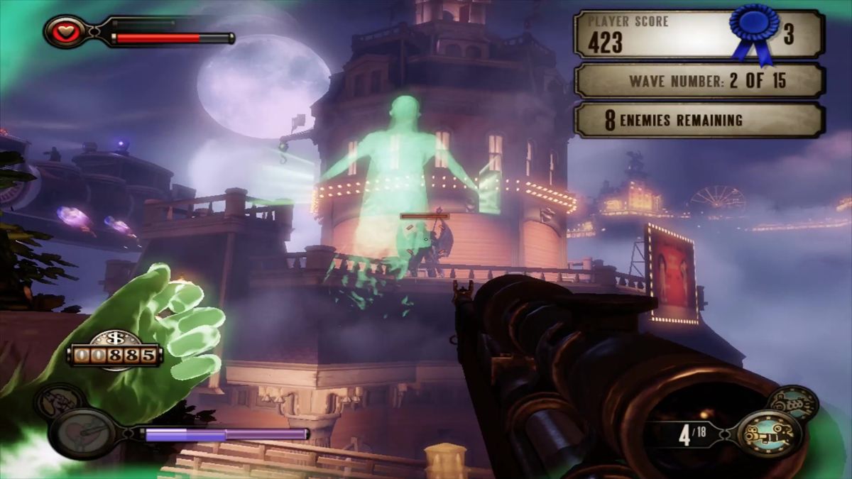 BioShock Infinite: Clash in the Clouds (Macintosh) screenshot: Possession on its way to the mechanized Patriot