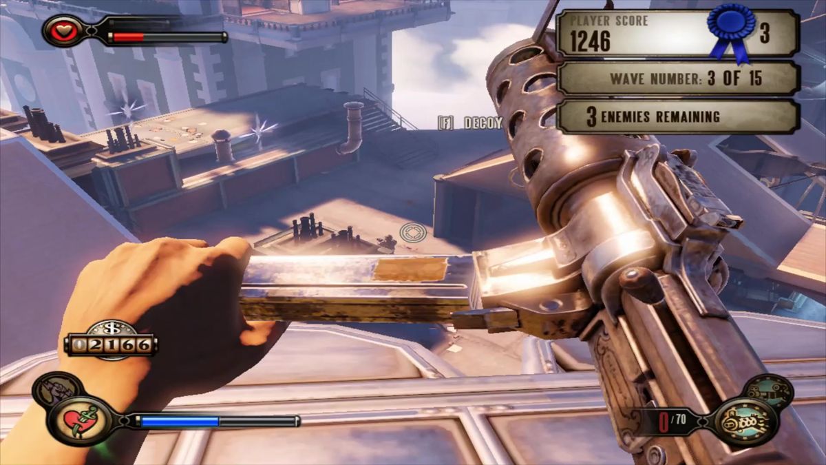 BioShock Infinite: Clash in the Clouds (Macintosh) screenshot: Reloading and no shield and health is low