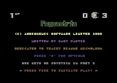 Psycastria (Commodore 64) screenshot: Title screen and credits.