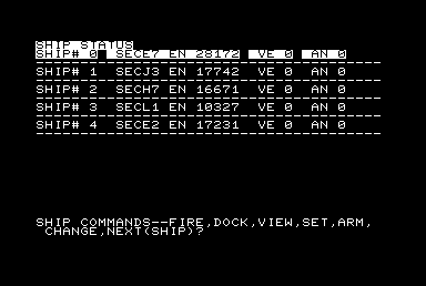 Conflict 2500 (Commodore PET/CBM) screenshot: All ship status