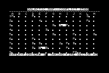 Conflict 2500 (Commodore PET/CBM) screenshot: Hyper-Fighter #1 under attack