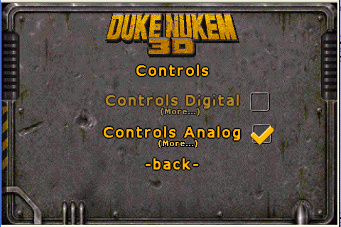 Duke Nukem 3D (iPhone) screenshot: Alternate control schemes.