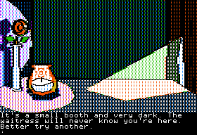 Mindshadow (Apple II) screenshot: In a booth.