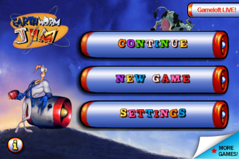 Earthworm Jim: Special Edition (iPhone) screenshot: The options menu
