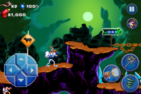 Earthworm Jim: Special Edition (iPhone) screenshot: Starting point of New Junk City
