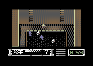 Masters of the Universe: The Movie (Commodore 64) screenshot: Starting location in the streets. Already I am being attacked by Skeletor's minions and traps.