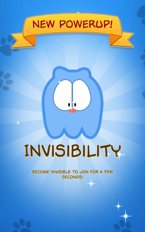 Garfield: My Big Fat Diet (Android) screenshot: The invisibility power-up is introduced.