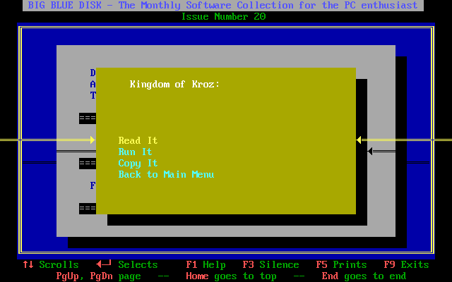 Big Blue Disk #20 (DOS) screenshot: Selecting a game