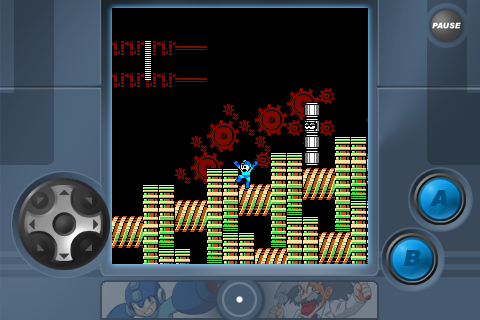 Mega Man 2 (iPhone) screenshot: Metal Man's Stage (landscape mode)