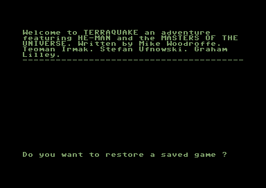 Masters of the Universe: Super Adventure (Commodore 64) screenshot: Title screen and load point.
