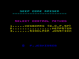Deep Core Raider (ZX Spectrum) screenshot: Main menu