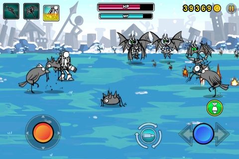 Cartoon Wars: Gunner (iPhone) screenshot: The stick-figures send in the demons to fight me off.