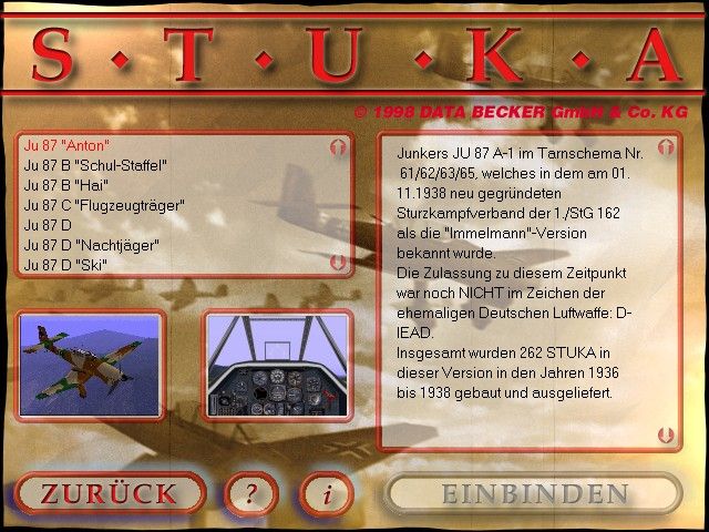 Stuka Dive Bomber (Windows) screenshot: Available Stuka variants
