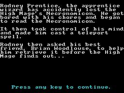 A Fistful of Necronomicons (ZX Spectrum) screenshot: The first screen of the game's story