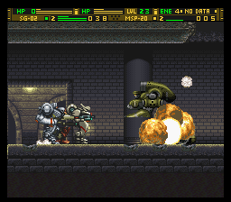 Front Mission: Gun Hazard (SNES) screenshot: ED-209's Wanzer cousin