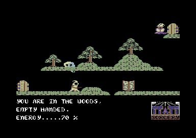 Sorcery (Commodore 64) screenshot: I moved into other woods.