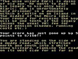 A Legacy For Alaric (ZX Spectrum) screenshot: The player has found details of the task which are key to the story<br>At key events like this the player is rewarded with points