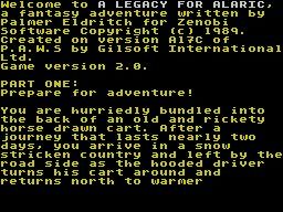 A Legacy For Alaric (ZX Spectrum) screenshot: The game gets underway. It's not until the cart stops that we find out just what task has been set