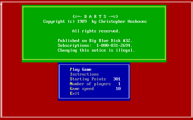 Darts (DOS) screenshot: Title screen