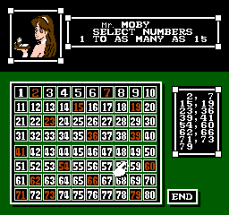 Vegas Dream (NES) screenshot: Selecting the Keno numbers you want to play