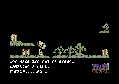 Sorcery (Commodore 64) screenshot: I lost all my energy and died.