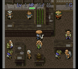Mystery Dungeon: Shiren the Wanderer (SNES) screenshot: Lots of people in this tavern...