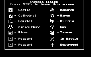 In the Days of Knights & Kings (DOS) screenshot: Symbols legend