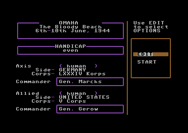 Battles in Normandy (Commodore 64) screenshot: Edit the battle.