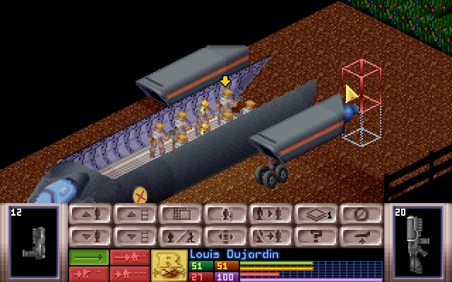 X-COM: UFO Defense (Windows) screenshot: Exiting the craft... you never know from which side the enemy will appear.