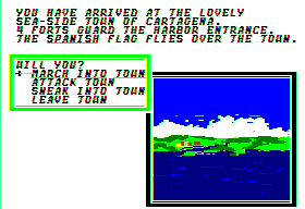Sid Meier's Pirates! (Apple II) screenshot: Entering a town.
