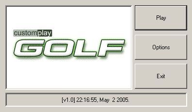CustomPlay Golf (Windows) screenshot: After installation this is the first screen that the player sees. The OPTIONS button opens a graphics configuration window