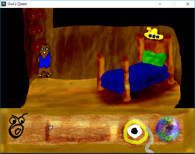 Owl's Quest: Every Owl Has Its Day (Windows) screenshot: In his house inside the tree